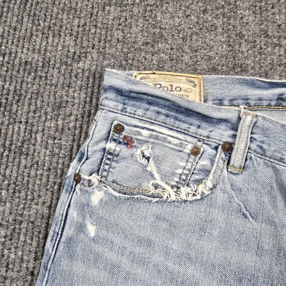 Polo Ralph Lauren Jeans Mens 34x30 Light Wash Varick Slim Straight Distressed - Picture 11 of 16